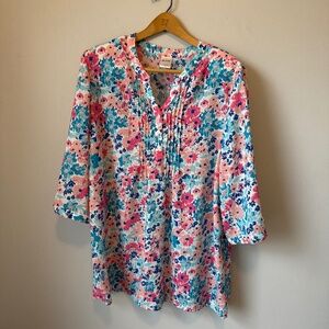 Blair women's floral button-up blouse 3/4 length sleeve